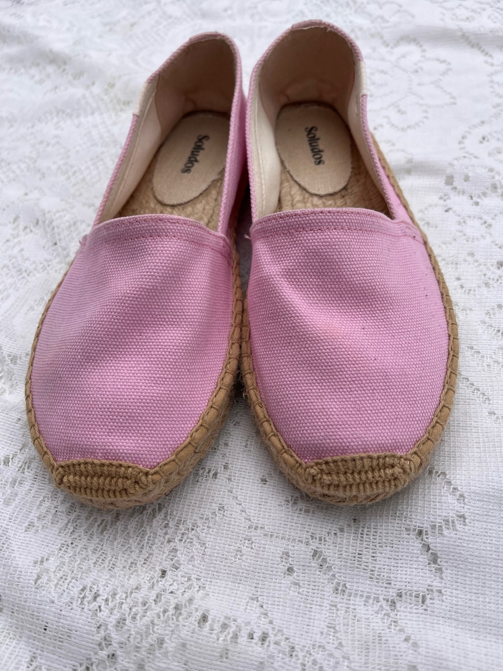 Soludos Pink Canvas Espadrille Women’s 6.5 Classic Jute Slip-On FREE SHIPPING